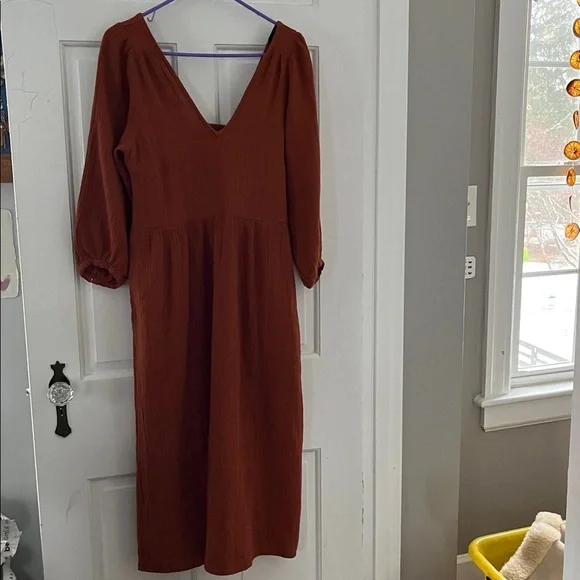 madewell lightspun v neck midi dress Madewell Plus Lightspun V-Neck Midi Dress In Burnt Clay - 53% Off